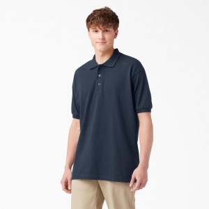 Kids' Dickies Adult Size Piqué Short Sleeve Polo Shirt Navy | 7912835-DK