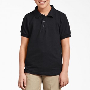 Kids' Dickies Piqué Short Sleeve Polo Shirt Black | 3869745-AN