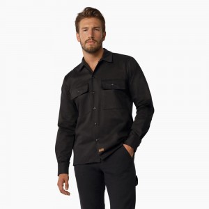 Men's Dickies 1922 Premium Twill Long Sleeve Shirt Black | 3196874-OE