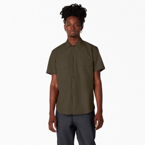 Men's Dickies 1922 Short Sleeve Work Shirts Green | 7102495-EZ