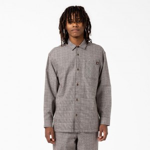 Men's Dickies Bakerhill Long Sleeve Shirt Grey | 7658421-DP