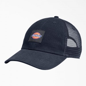 Men's Dickies Canvas Trucker Hat Navy | 5362789-YC