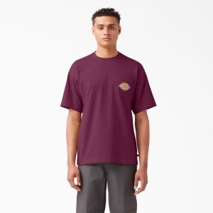 Men's Dickies Chest Logo Pocket T-Shirt Purple | 1783592-IC