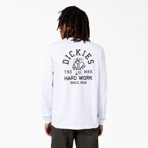 Men's Dickies Cleveland Long Sleeve T-Shirt White | 1386072-YL