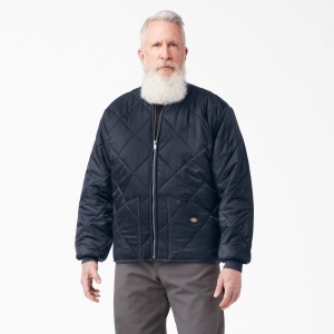 Men's Dickies Diamond Quilted Jacket Navy | 6752081-AN