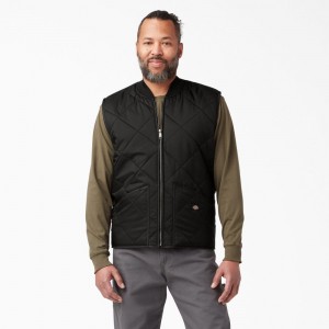 Men's Dickies Diamond Quilted Vest Black | 2105784-XR