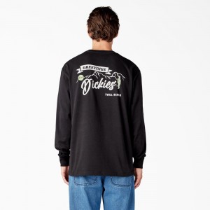 Men's Dickies Dighton Long Sleeve Graphic T-Shirt Black | 5827039-LP