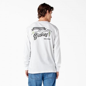 Men's Dickies Dighton Long Sleeve Graphic T-Shirt White | 9583721-HD