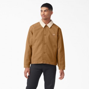 Men's Dickies Duck Canvas High Pile Fleece Jacket Khaki | 3591402-HQ