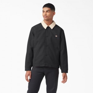 Men's Dickies Duck Canvas High Pile Fleece Jacket Black | 0172835-BT