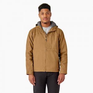 Men's Dickies Duck Canvas High Pile Fleece Lined Jacket Brown | 3609127-EN