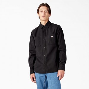 Men's Dickies Duck Canvas Long Sleeve Utility Shirt Black | 4615823-ND