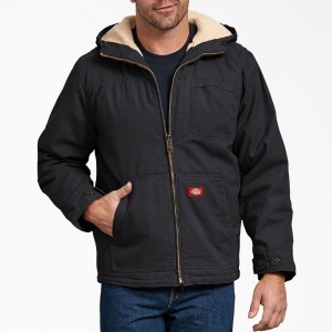 Men's Dickies Duck High Pile Fleece Lined Hooded Jacket Black | 1987043-TC