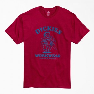 Men's Dickies Durable Work Cloth Graphic T-Shirt Burgundy | 6415730-SK