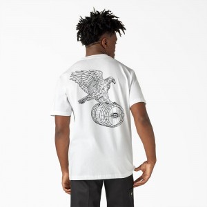 Men's Dickies Eagle Barrel Heavyweight T-Shirt White | 9218643-TJ