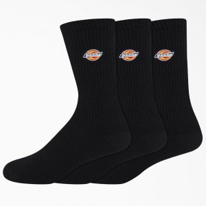 Men's Dickies Embroidered Crew 3-Pack Socks Black | 2845306-BF