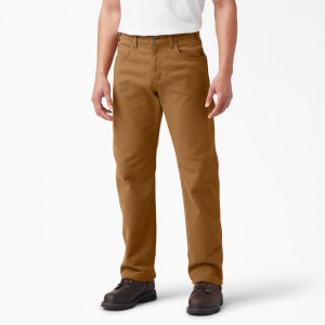 Men's Dickies FLEX Lined Regular Fit Duck Carpenter Pants Brown | 3741968-JR