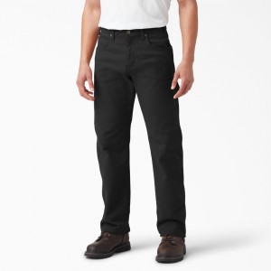 Men's Dickies FLEX Lined Regular Fit Duck Carpenter Pants Black | 4351672-SI