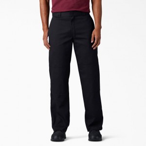 Men's Dickies FLEX Loose Fit Double Knee Work Pants Black | 0125783-LA