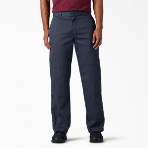 Men's Dickies FLEX Loose Fit Double Knee Work Pants Navy | 7548369-ML