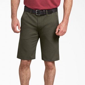 Men's Dickies FLEX Regular Fit Duck Carpenter Shorts Green | 2836105-FK