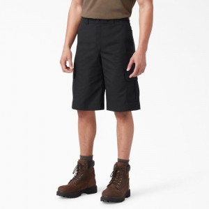 Men's Dickies FLEX Relaxed Fit Cargo Shorts Black | 5431762-HD