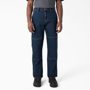 Men's Dickies FLEX Relaxed Fit Double Knee Jeans Blue | 1659823-MJ