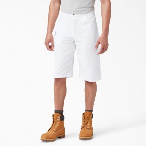 Men's Dickies FLEX Relaxed Fit Utility Painter's Shorts White | 5673129-RE