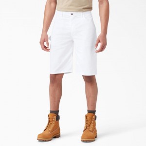 Men's Dickies FLEX Relaxed Fit Utility Painter's Shorts White | 4053261-RZ