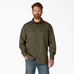 Men's Dickies FLEX Ripstop Long Sleeve Shirt Green | 6271580-LP