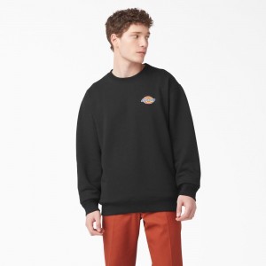 Men's Dickies Fleece Embroidered Chest Logo Sweatshirt Black | 3568194-HY