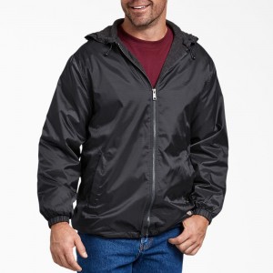 Men's Dickies Fleece Lined Nylon Hooded Jacket Black | 9384567-TH