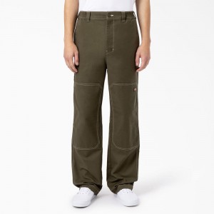 Men's Dickies Florala Relaxed Fit Double Knee Pants Green | 4952703-BD