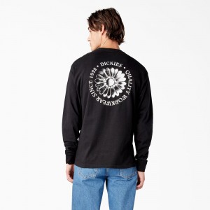 Men's Dickies Garden Plain Graphic Long Sleeve T-Shirt Black | 3792840-YQ