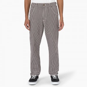 Men's Dickies Garyville Regular Fit Hickory Stripe Carpenter Pants Grey | 5830146-GV