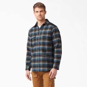 Men's Dickies Heavyweight Brawny Flannel Shirt Blue | 5417320-GR