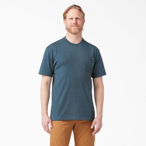 Men's Dickies Heavyweight Heathered Short Sleeve Pocket T-Shirt Blue | 3851497-NY