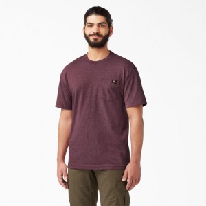 Men's Dickies Heavyweight Heathered Short Sleeve Pocket T-Shirt Burgundy | 1045678-ZE