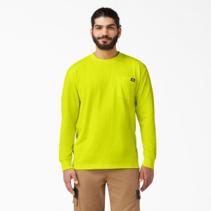 Men's Dickies Heavyweight Neon Long Sleeve Pocket T-Shirt Green | 4369078-NH