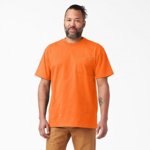 Men's Dickies Heavyweight Neon Short Sleeve Pocket T-Shirt Orange | 9384150-HZ