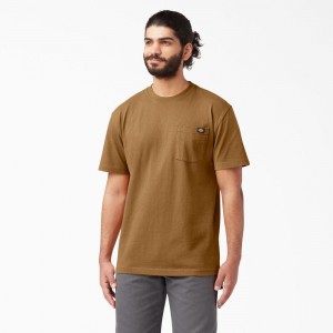 Men's Dickies Heavyweight Short Sleeve Pocket T-Shirt Brown | 9502643-ST