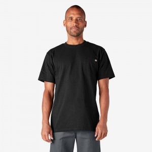 Men's Dickies Heavyweight Short Sleeve Pocket T-Shirt Black | 3295781-DJ