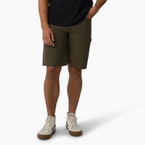 Men's Dickies Hickory Stripe Carpenter Shorts Green | 3042895-BP