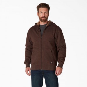 Men's Dickies High Pile Fleece Lined Full Zip Hoodie Brown | 0319762-UF