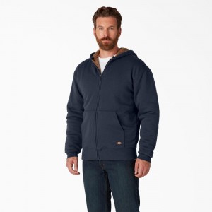 Men's Dickies High Pile Fleece Lined Full Zip Hoodie Navy | 5804731-BU