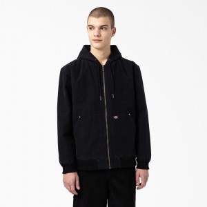 Men's Dickies Hooded Bomber Jacket Black | 3082547-GU