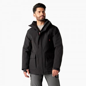 Men's Dickies Insulated Parka Jacket Black | 9062873-UZ