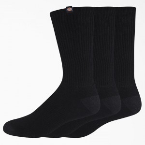 Men's Dickies Label Crew 3-Pack Socks Black | 1893720-KO