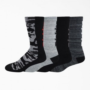 Men's Dickies Logo Camo Crew 4-Pack Socks Black | 4135876-HM