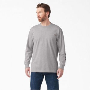 Men's Dickies Logo Graphic Long Sleeve Pocket T-Shirt Grey | 5830417-ZE